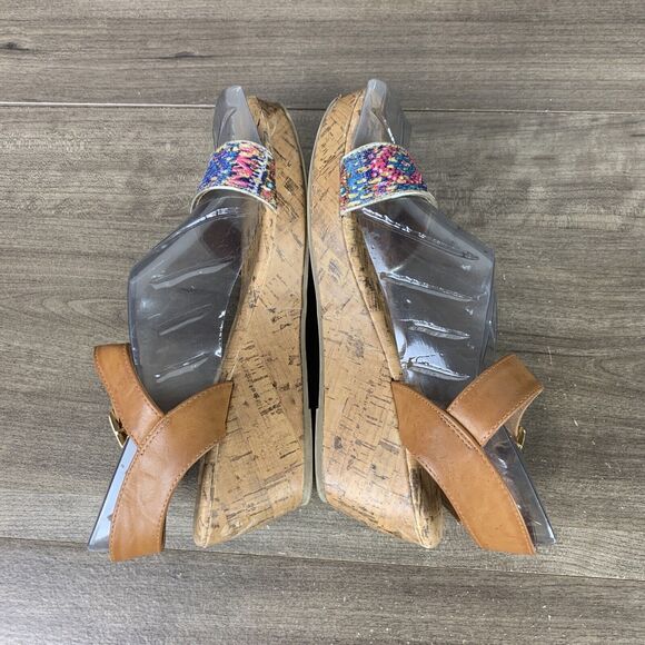 American Eagle Womens Sandals Size 6 Ankle Strap Wedge Heels Open Toe Brown - Picture 7 of 10